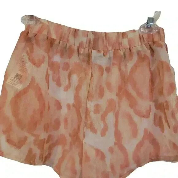 Missguided Women's Tawny Peach Chiffon Washed Poly Leopard Runner Shorts NEW - Picture 7 of 11